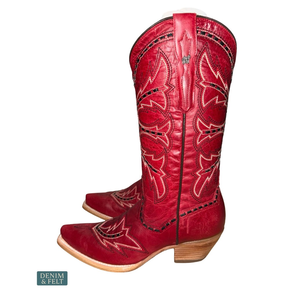 NEW Dan Post Mesa Tall Red Leather Snip Toe Western Cowboy Boots Size 8 - Picture 10 of 15